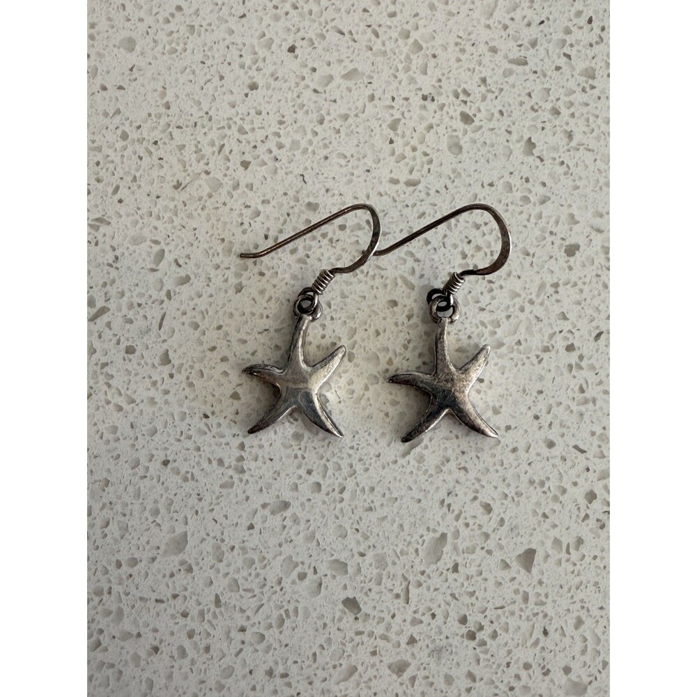 925 Sterling Silver Starfish Dangle Earrings Beach Ocean Coastal Boho Jewelry